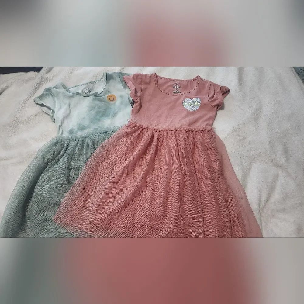 Lot Of 2  Kids' 4-5 Shrtslv Pink and Green Tutu Dresses